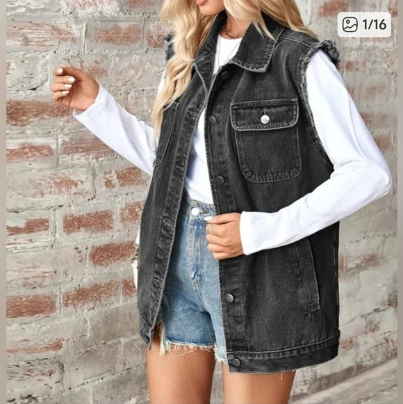 We The Free Madison City Denim DYI Vest Jacket Women's Size Medium Altered - Picture 15 of 16